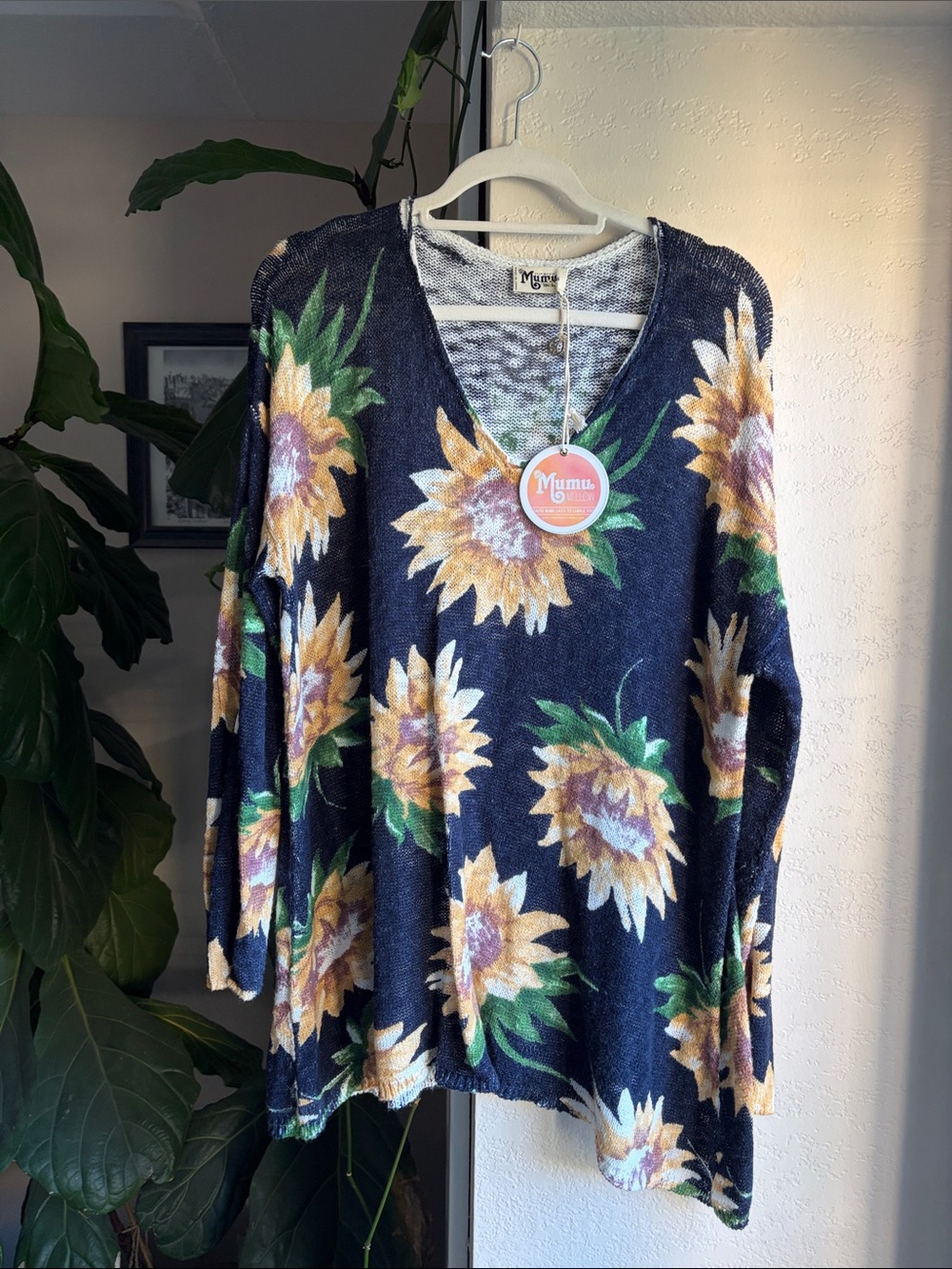 Show Me Your MuMu Navy Sunflower V-Neck Knit Pullover